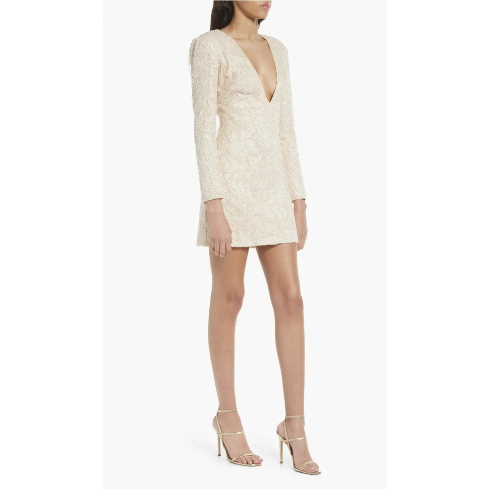 NWT TADASHI SHOJI Plunge Neck Long Sleeve Jacquard Floral Sequin Minidress 6 - Picture 2 of 16